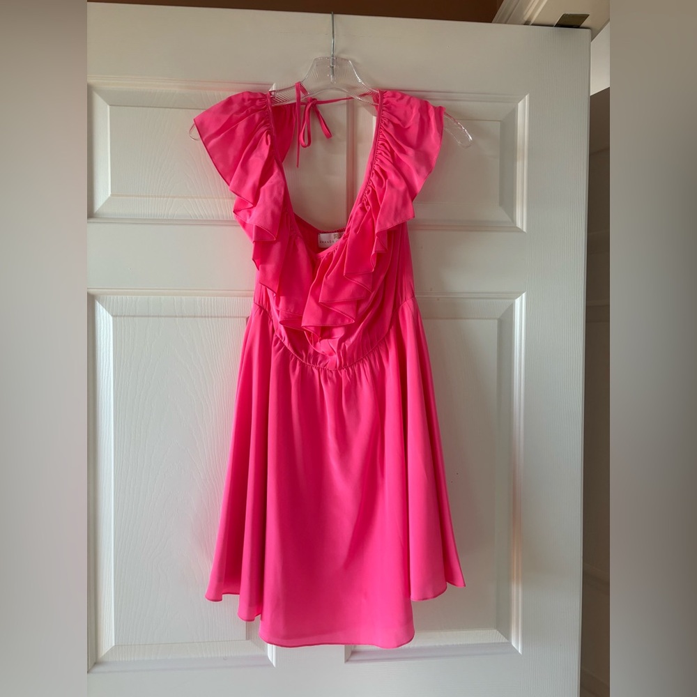 Amanda Uprichard hot pink, silk, ruffle halter dress